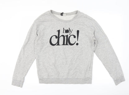 Preloved H&M Womens Grey   Pullover Sweatshirt Size M  - slogan - Front