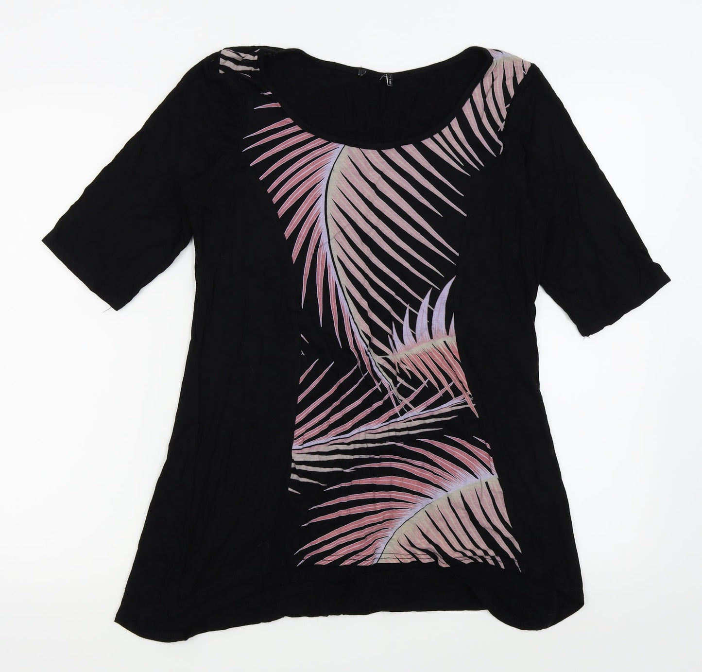 Preworn Womens Black Floral  Basic T-Shirt Size 14