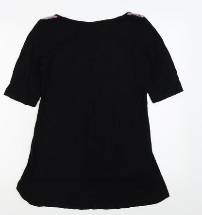 Preloved Preworn Womens Black Floral  Basic T-Shirt Size 14 - Back