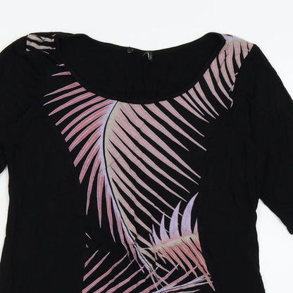 Preloved Preworn Womens Black Floral  Basic T-Shirt Size 14 - Detail