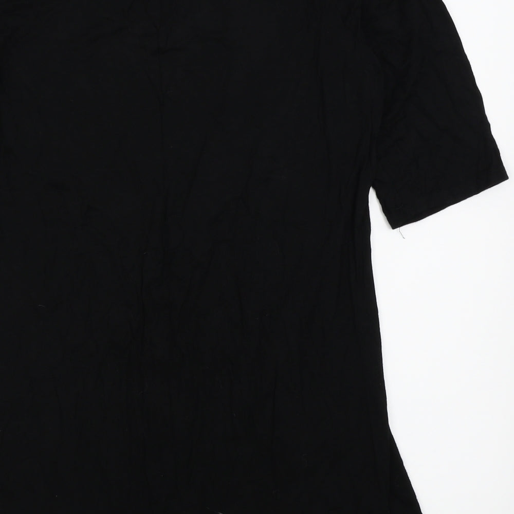 Preworn Womens Black Floral  Basic T-Shirt Size 14