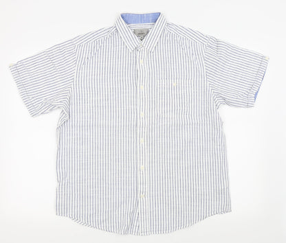 Preloved M&S Mens White Striped   Button-Up Size M - Front