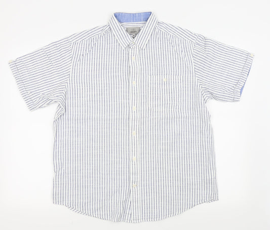 M&S Mens White Striped   Button-Up Size M