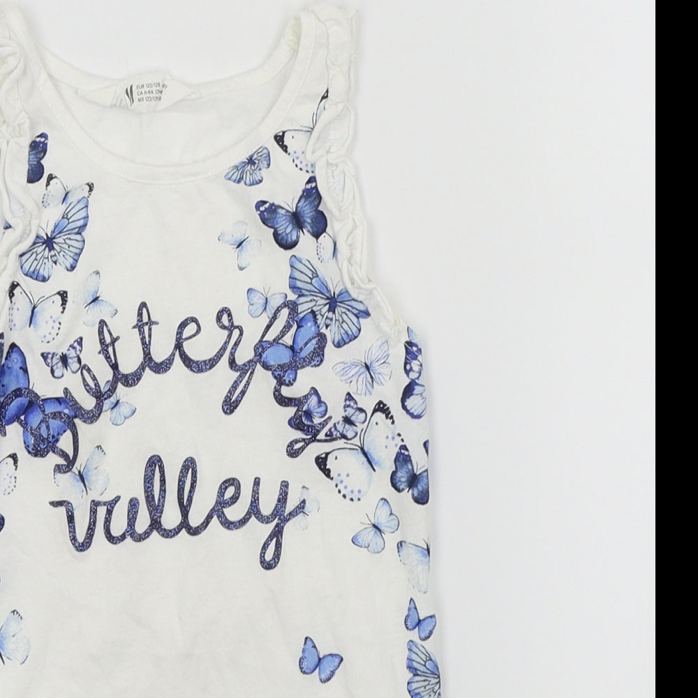 H&M Girls White   Basic Tank Size 6-7 Years  - Butterfly print