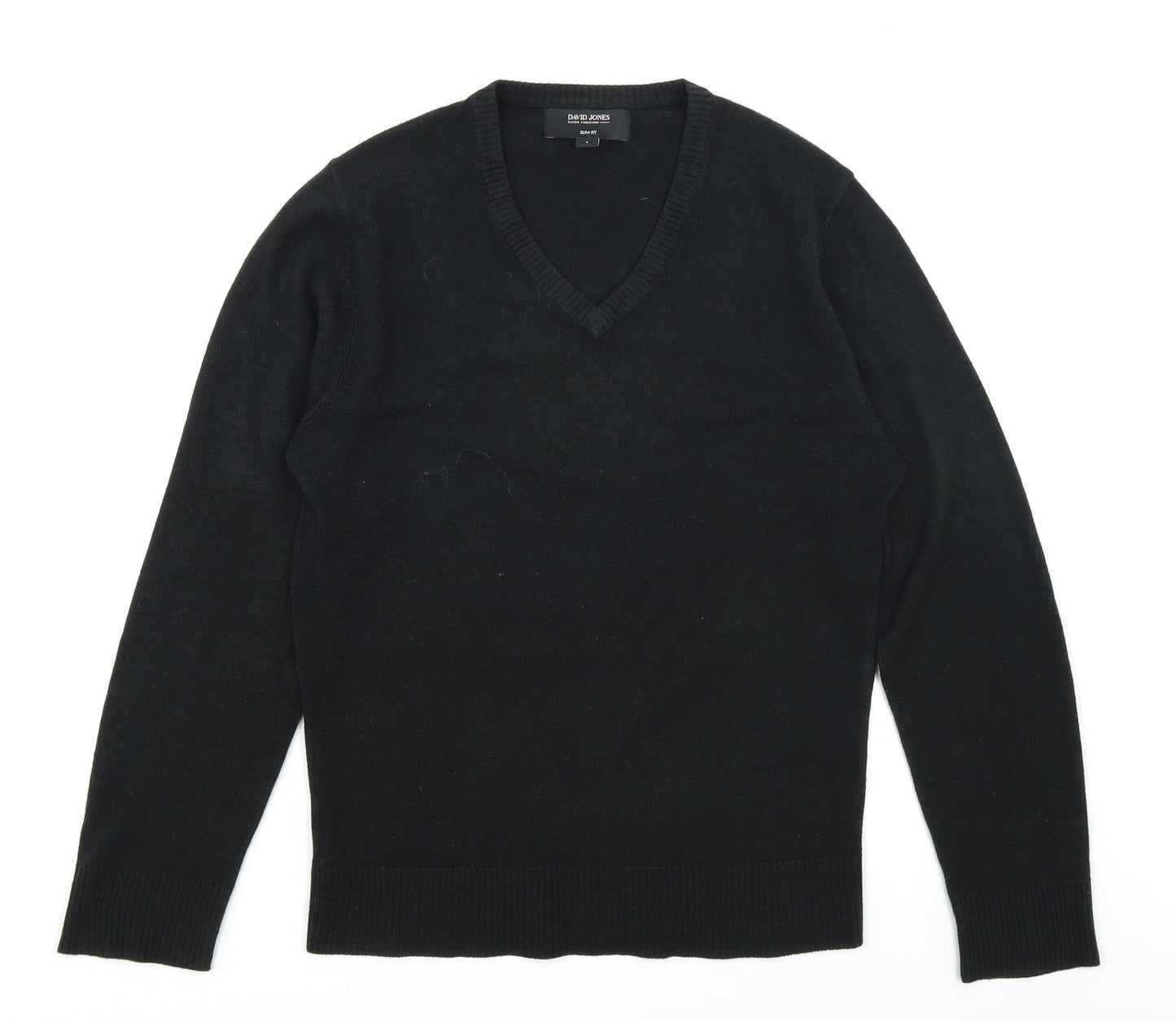 David Jones Mens Black  Knit Pullover Jumper Size S