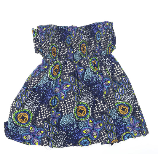 Louche Womens Blue Floral  Basic Blouse Size L  - Batik Pattern Boob Tube