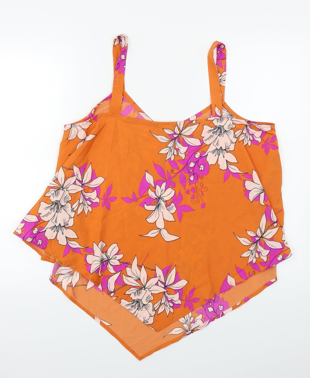 W Womens Orange Floral  Basic Blouse Size L