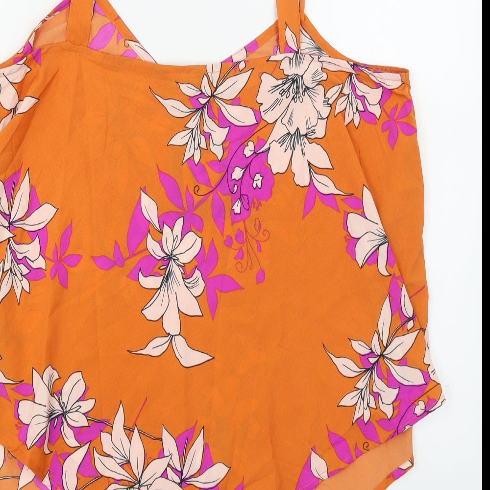 W Womens Orange Floral  Basic Blouse Size L