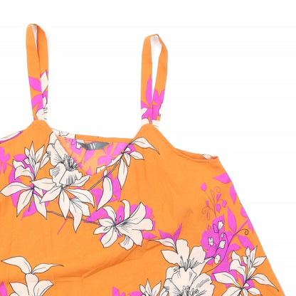 Preloved W Womens Orange Floral  Basic Blouse Size S - Detail