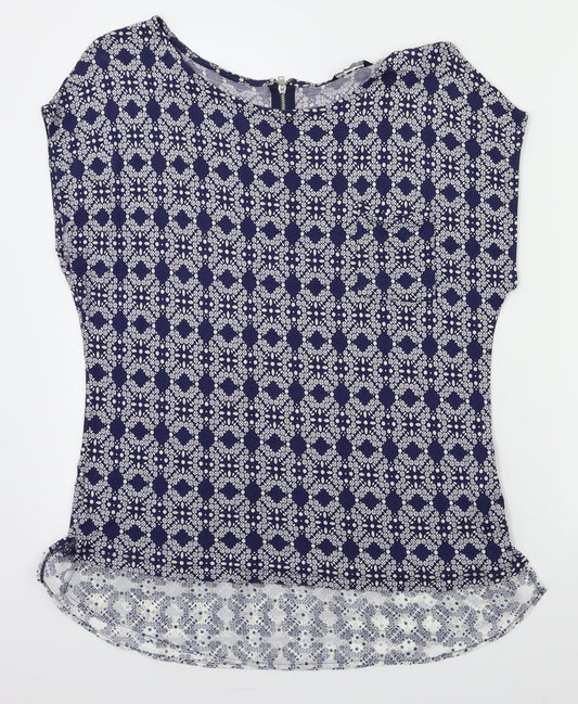 M&Co Womens Blue Floral  Basic T-Shirt Size 12