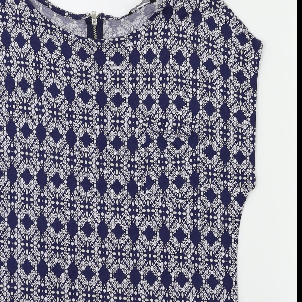 M&Co Womens Blue Floral  Basic T-Shirt Size 12