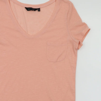 Preloved New Look Womens Orange Houndstooth  Basic T-Shirt Size 8 - Detail