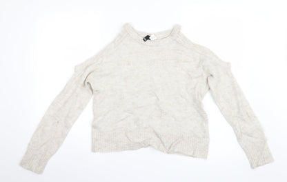 Preloved Divided by H&M Womens Ivory  Knit Pullover Jumper Size XS  - Open Shoulders - Front