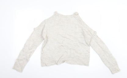 Preloved Divided by H&M Womens Ivory  Knit Pullover Jumper Size XS  - Open Shoulders - Back