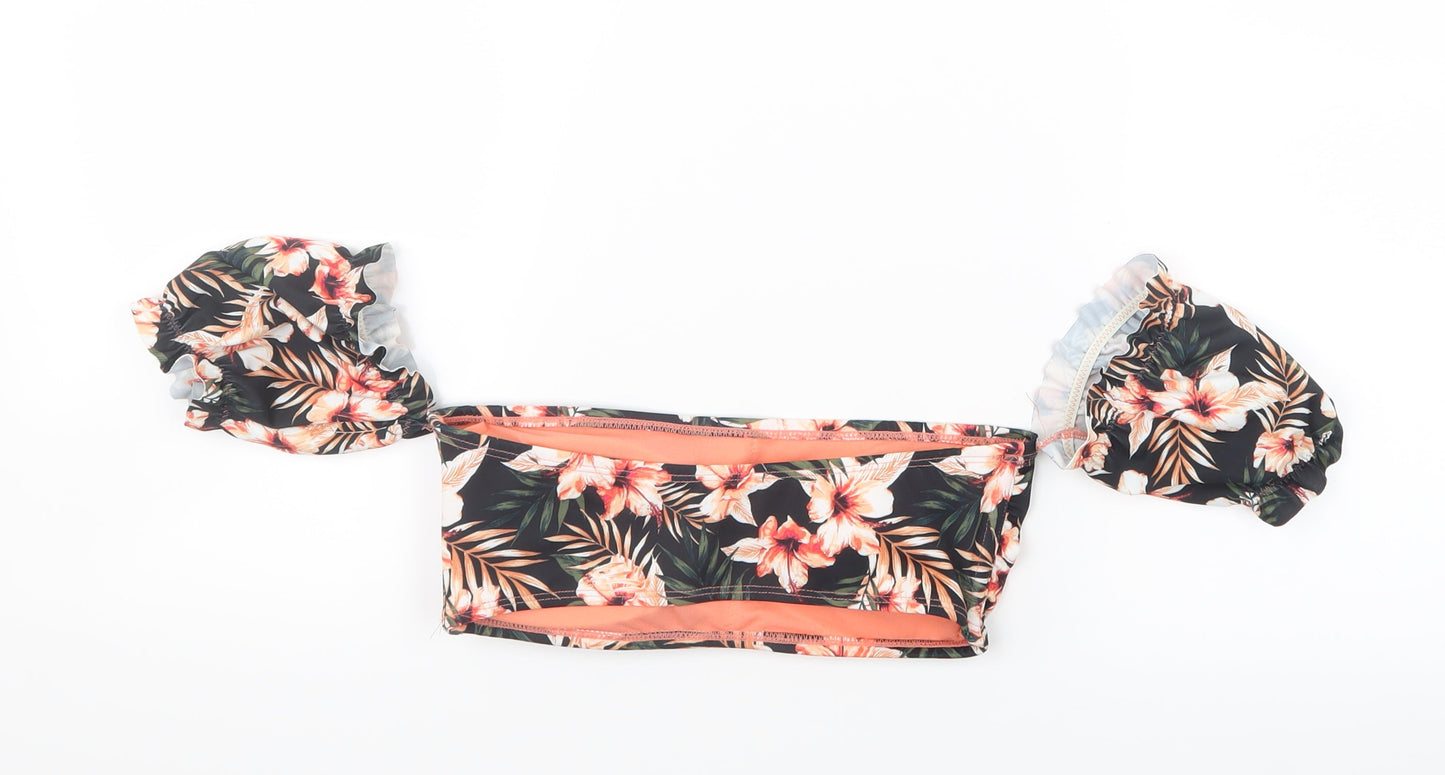 Primark Womens Black Floral  Cropped T-Shirt Size 10  - Tube top