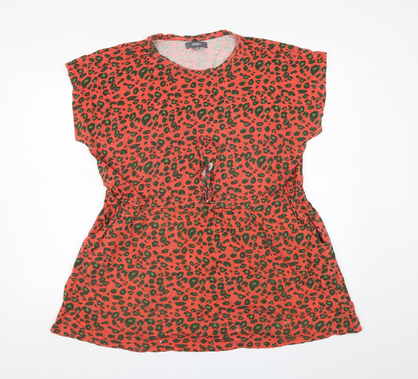 Studio Womens Red Animal Print  Basic T-Shirt Size 20