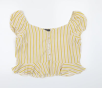 Preloved Primark Womens Yellow Striped  Basic Blouse Size 20 - Front