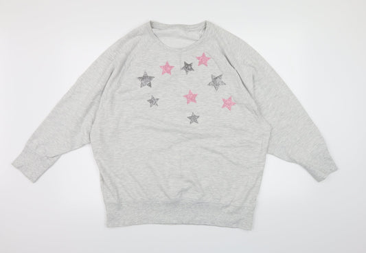 George Womens Grey  Jersey Top Pyjama Top Size 16  - Star print