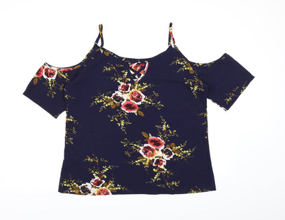Preloved Preworn Womens Blue Floral  Basic Blouse Size 2XL - Front