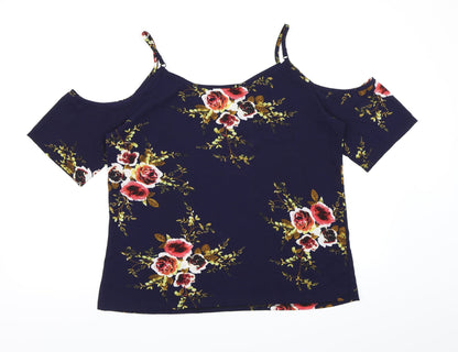 Preloved Preworn Womens Blue Floral  Basic Blouse Size 2XL - Back