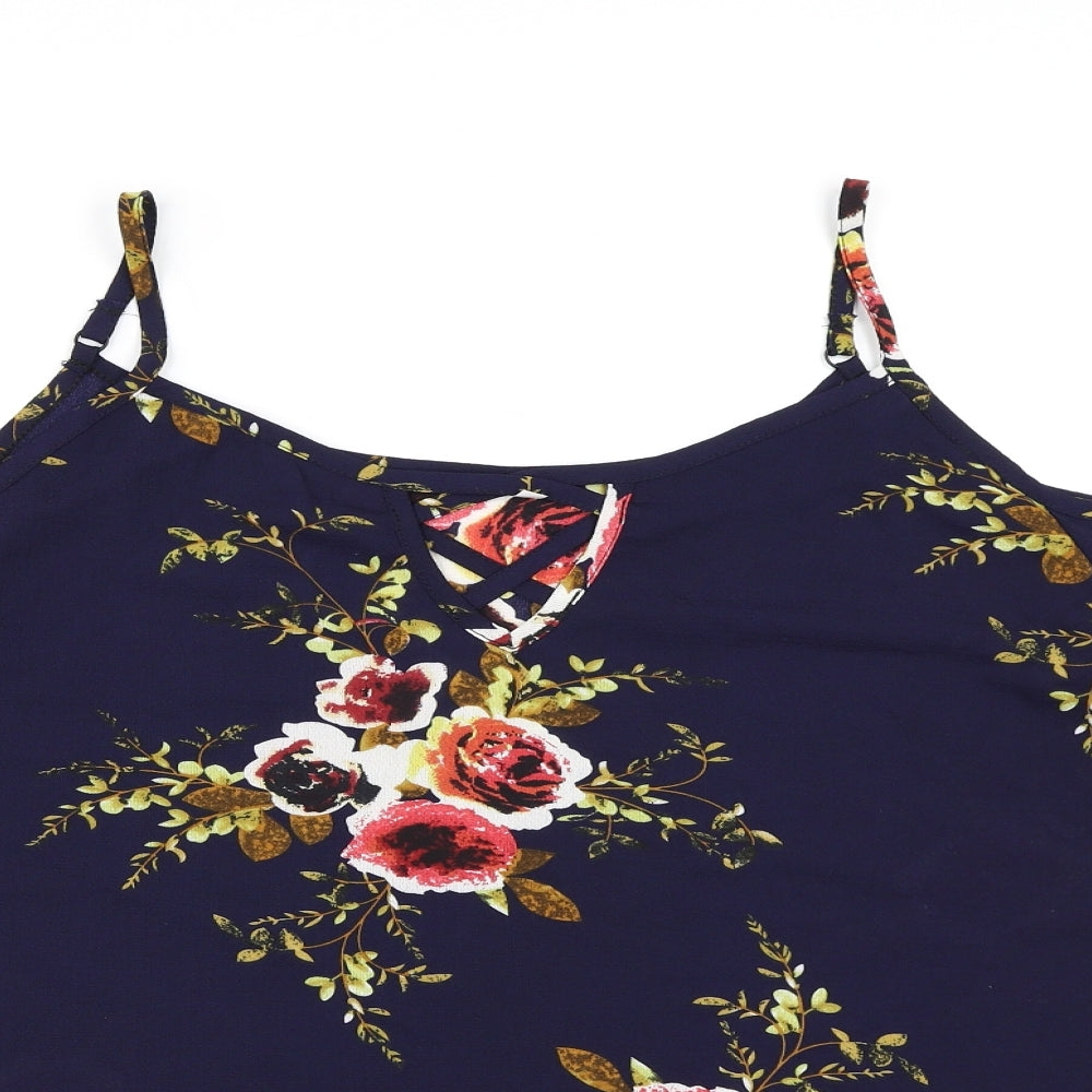Preworn Womens Blue Floral  Basic Blouse Size 2XL
