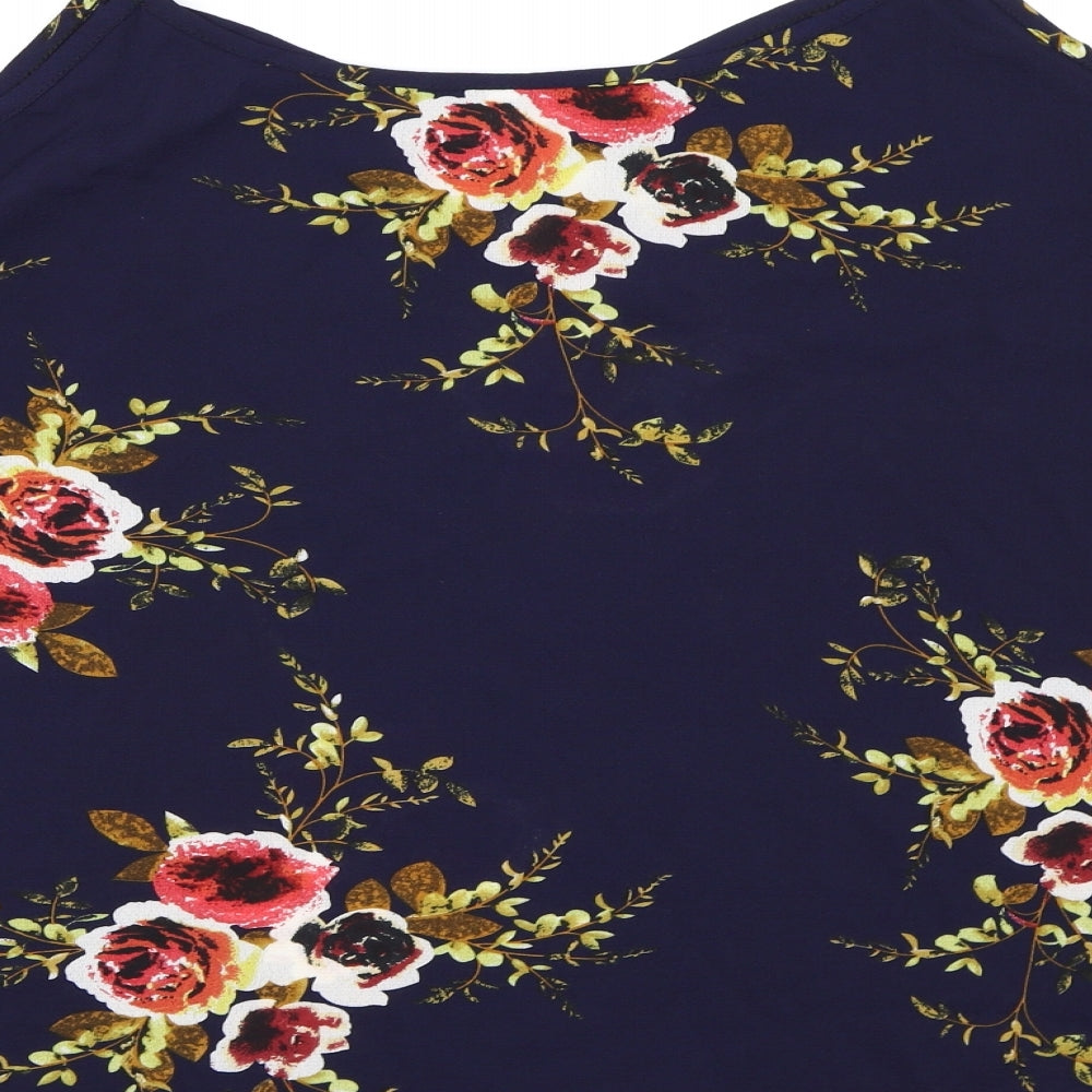 Preworn Womens Blue Floral  Basic Blouse Size 2XL
