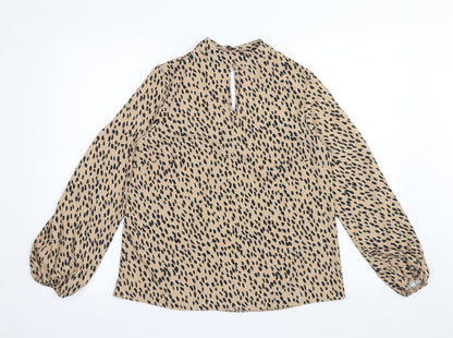 Preloved New Look Womens Beige Animal Print  Basic Blouse Size 8 - Front