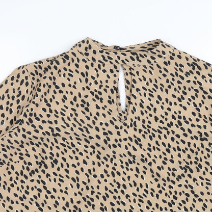 Preloved New Look Womens Beige Animal Print  Basic Blouse Size 8 - Detail