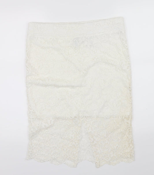 Preworn Womens White  Lace A-Line Skirt Size L