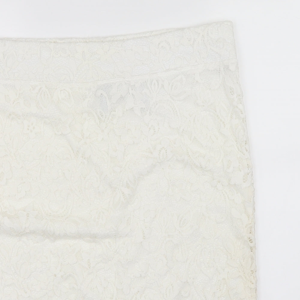 Preworn Womens White  Lace A-Line Skirt Size L