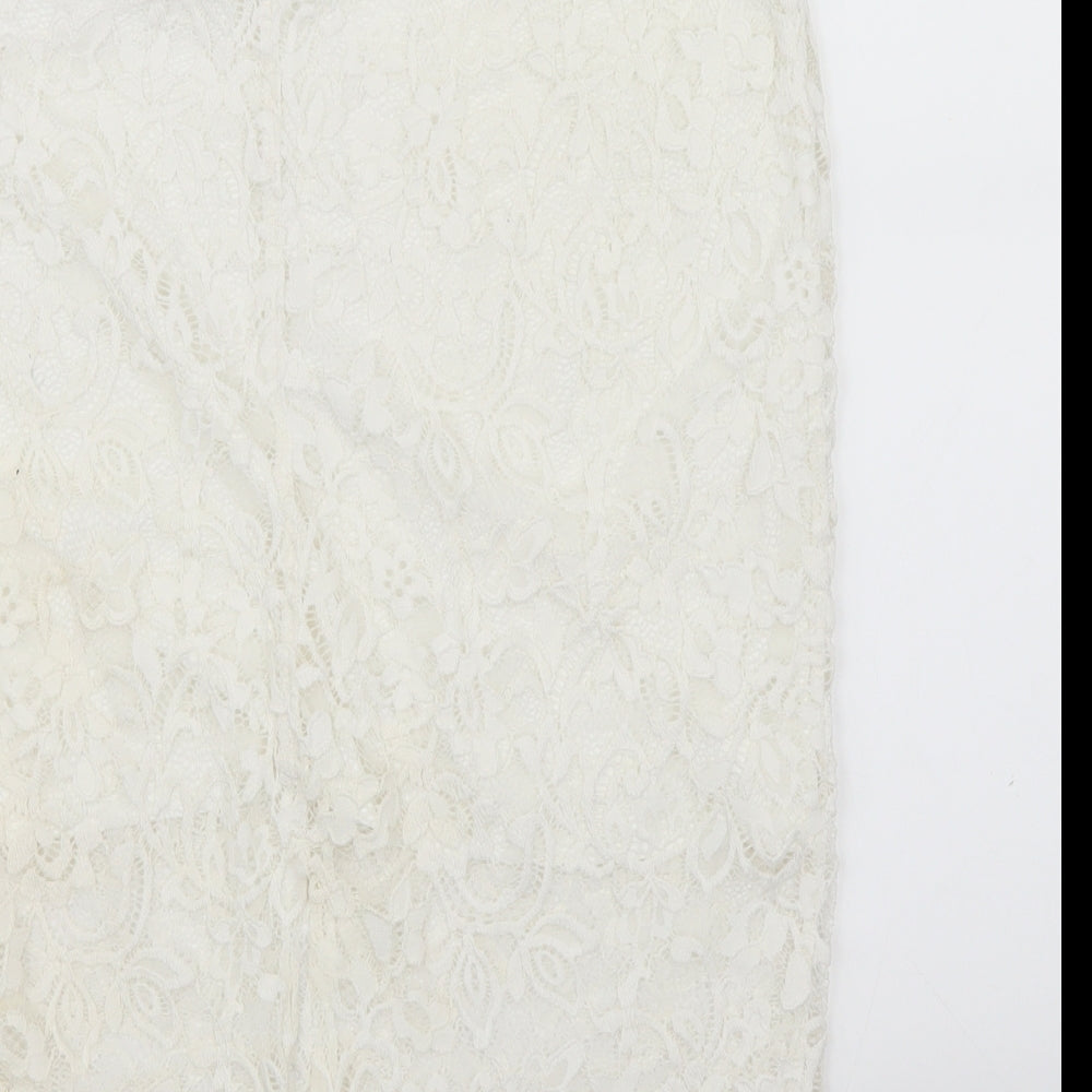 Preworn Womens White  Lace A-Line Skirt Size L