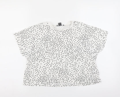 Preloved Primark Womens White Polka Dot  Basic T-Shirt Size 10  - cropped - Front