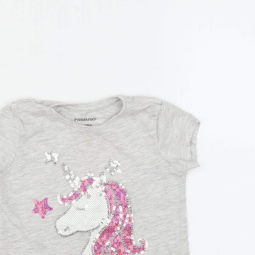 Primark Girls Grey   Basic T-Shirt Size 2-3 Years  - unicorn