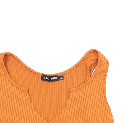 Preloved PRETTYLITTLETHING Womens Orange   Cropped Tank Size 6 - Detail
