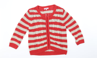 Preloved Per Una Womens Red Striped  Full Zip Jumper Size M - Front