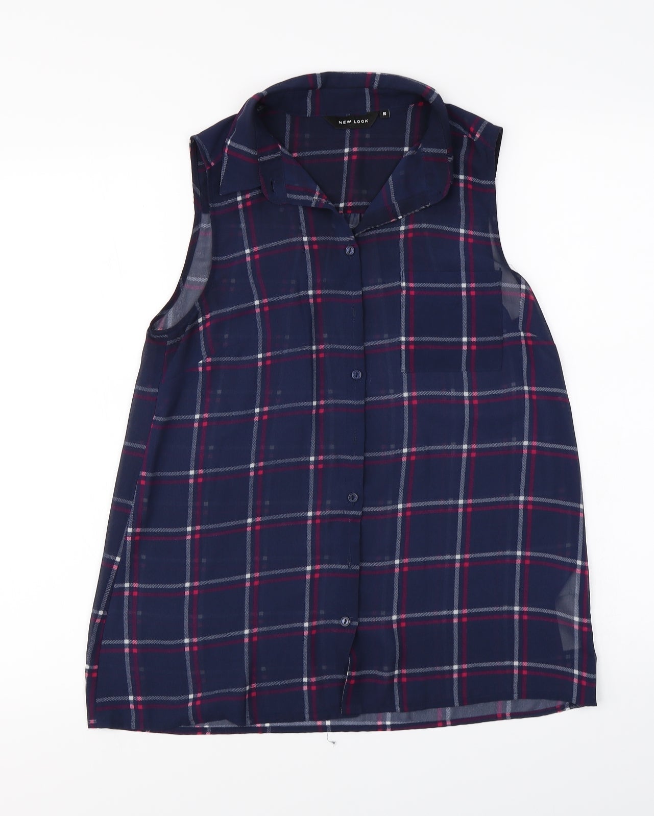 New Look  Womens Blue Check  Camisole Button-Up Size 10