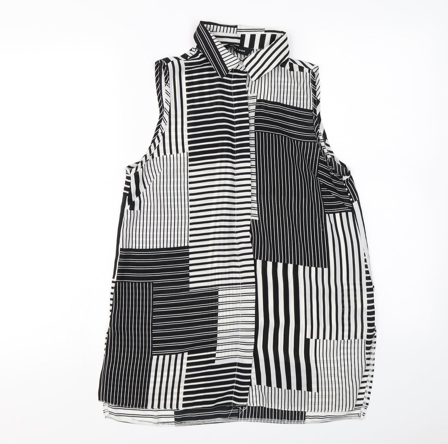 New Look  Womens White Herringbone  Basic Button-Up Size 8