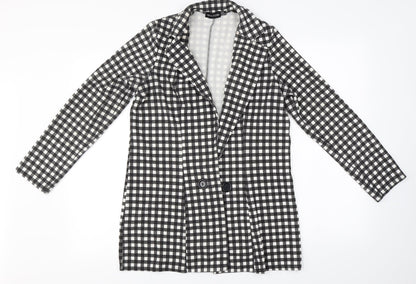Preloved PRETTYLITTLETHING Womens Black Check  Cardigan Jumper Size 6 - Front