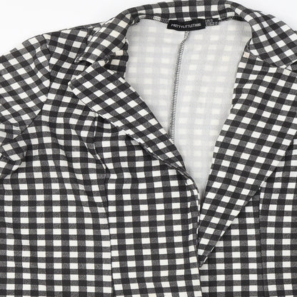 Preloved PRETTYLITTLETHING Womens Black Check  Cardigan Jumper Size 6 - Detail