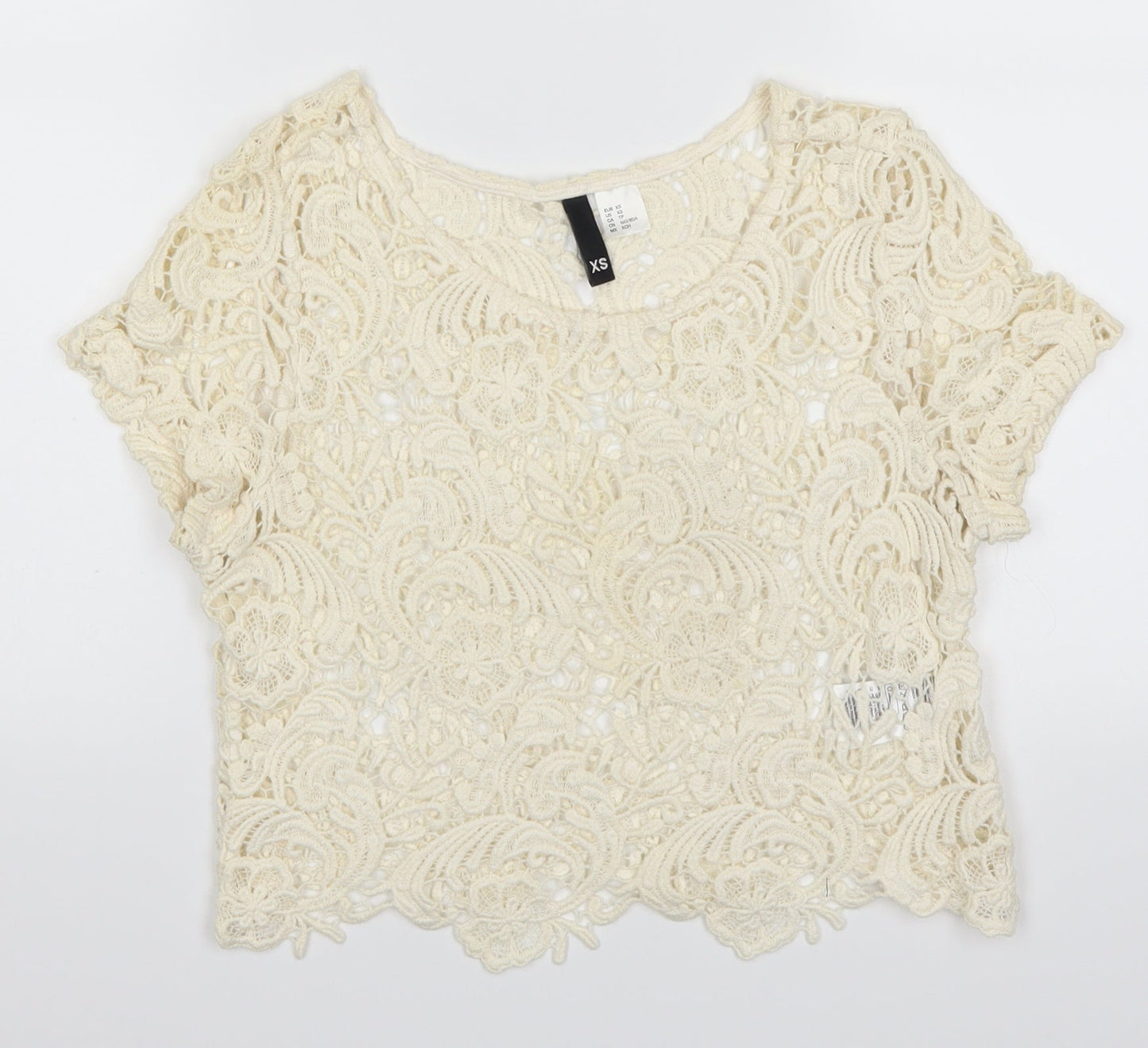 H&M Womens Beige  Lace Basic T-Shirt Size XS  - Cream