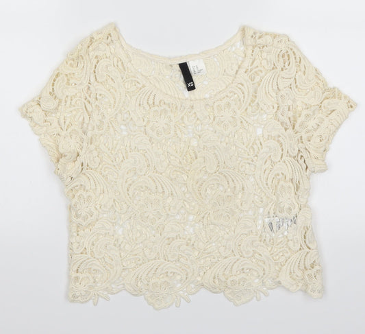 H&M Womens Beige  Lace Basic T-Shirt Size XS  - Cream