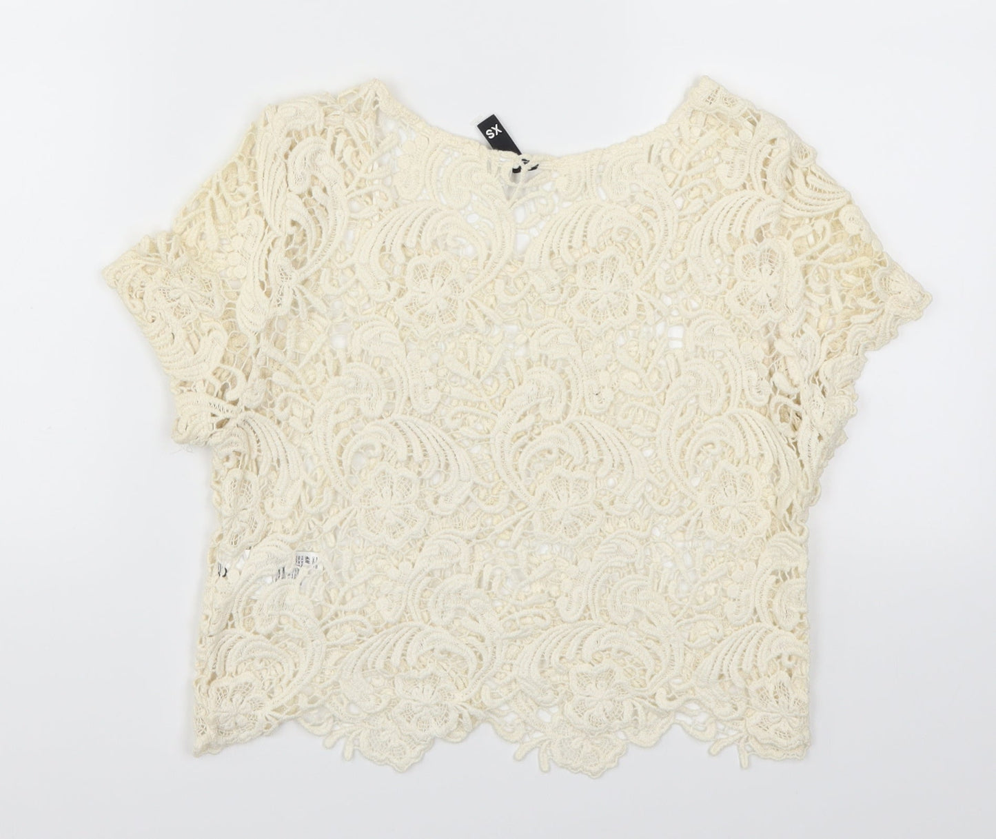 H&M Womens Beige  Lace Basic T-Shirt Size XS  - Cream