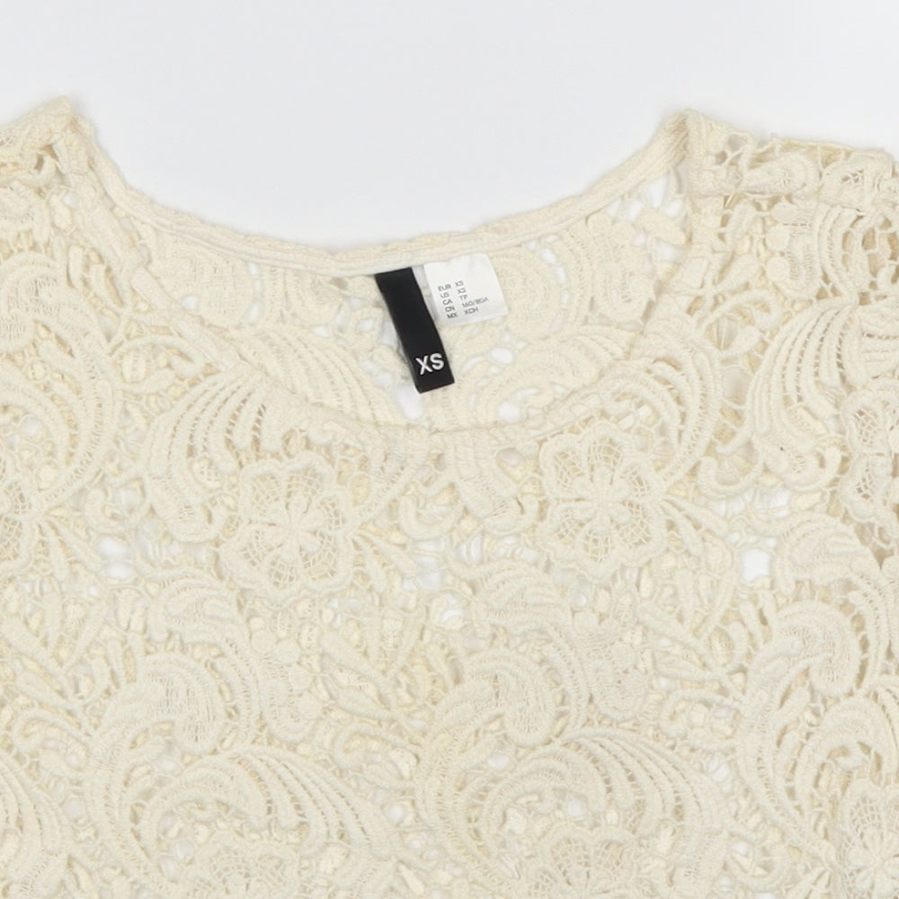 H&M Womens Beige  Lace Basic T-Shirt Size XS  - Cream