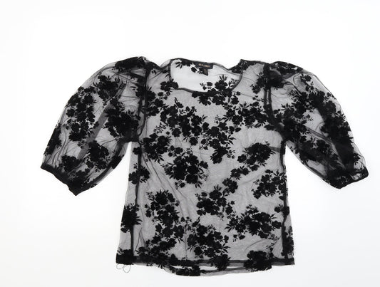 QED Womens Black Floral  Basic Blouse Size 12