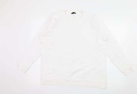 PEP & CO Womens White  Jersey Pullover Sweatshirt Size 14  - Distressed