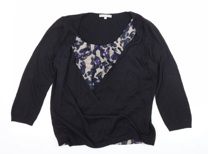 Preloved Per Una Womens Blue Animal Print Knit Basic Blouse Size 12 - Front