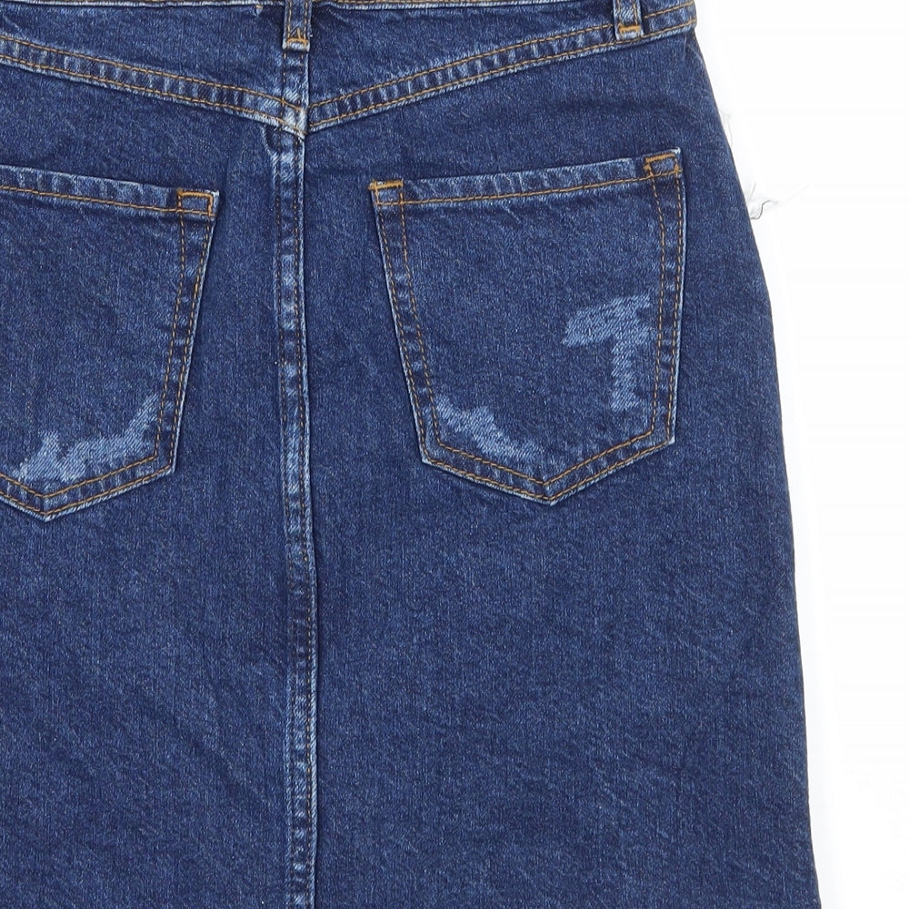 River Island Womens Blue  Denim A-Line Skirt Size 6  - Ruffle detail