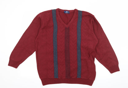 Preloved Carson Womens Red Striped Knit Pullover Jumper Size M - Front