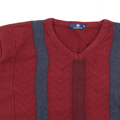 Preloved Carson Womens Red Striped Knit Pullover Jumper Size M - Detail