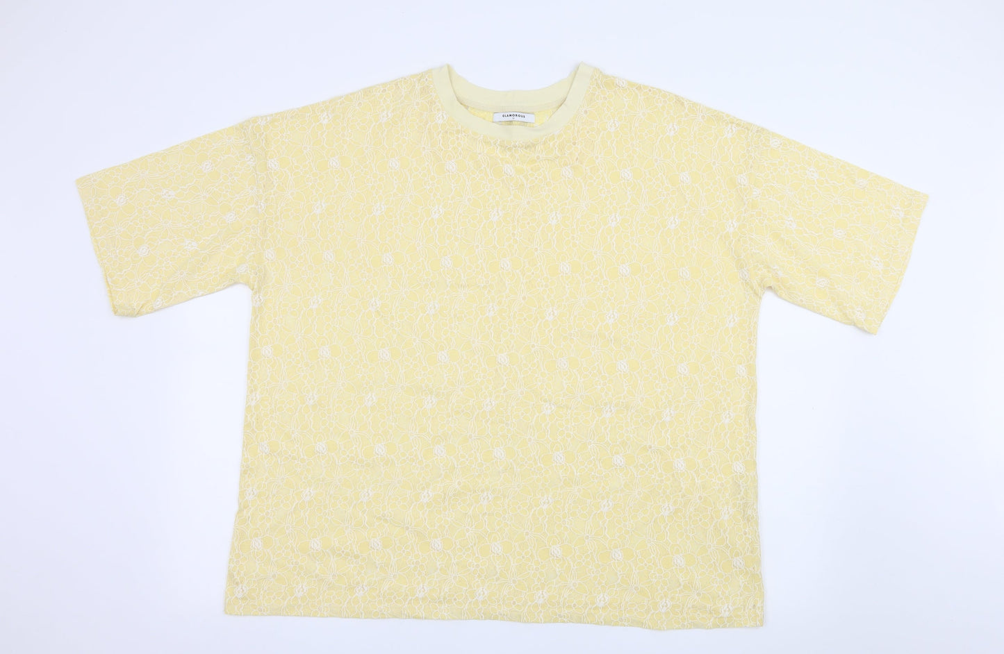 Glamourous Womens Yellow Floral Jersey Basic T-Shirt Size 10